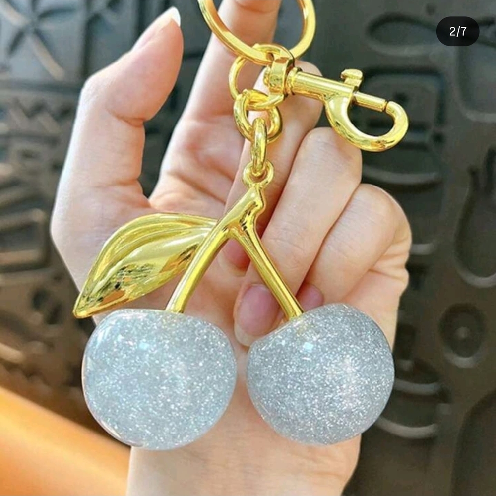 Gold and Silver Cherry Keychain